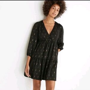 Madewell Metallic Jacquard Faux-Wrap Tiered Mini Dress Size Small